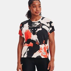 Under Armour Women's Project Rock Print T-Shirt 1363520 Black/Orange/White NWT